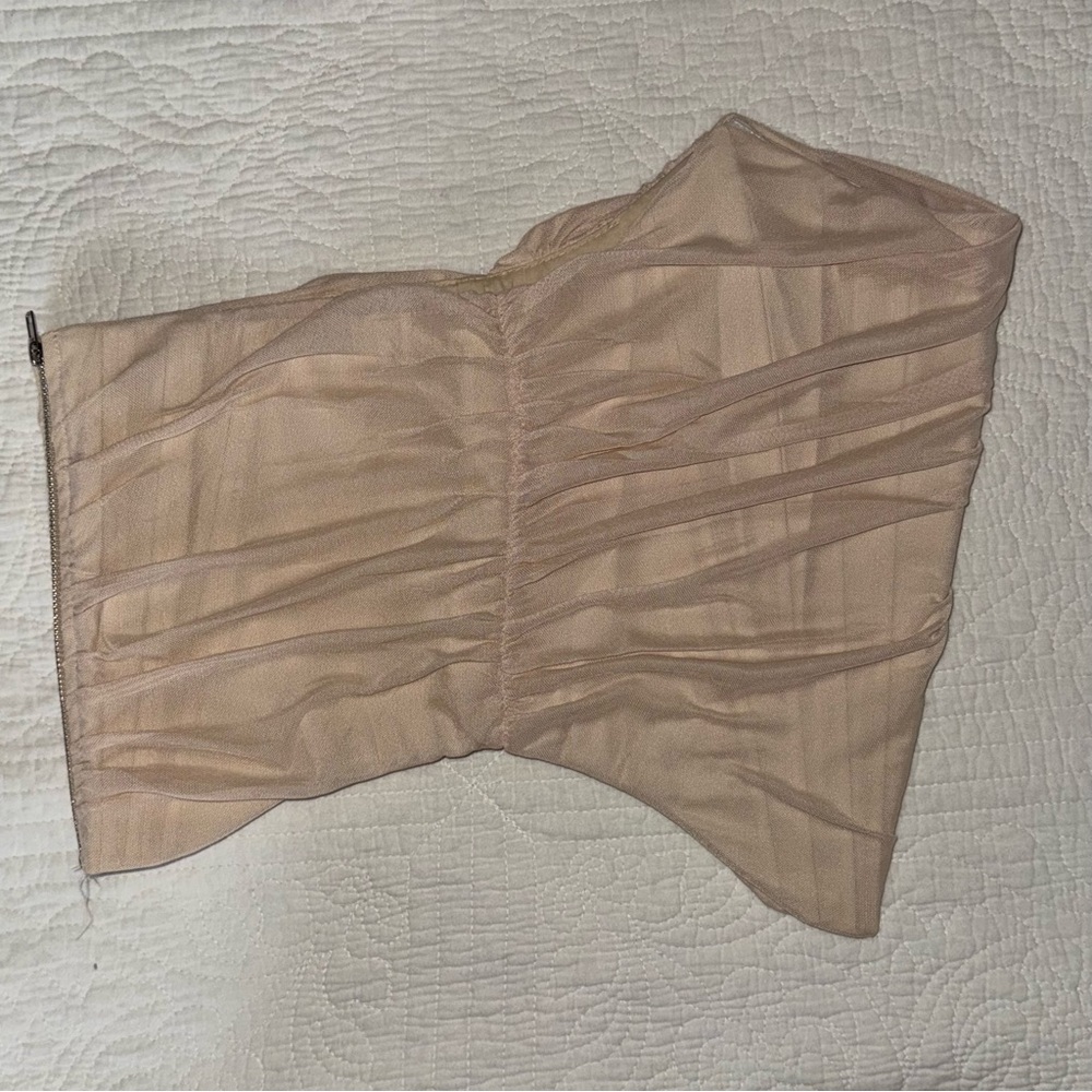 Beige Ruched Structured Tube Top - Picture 2 of 6